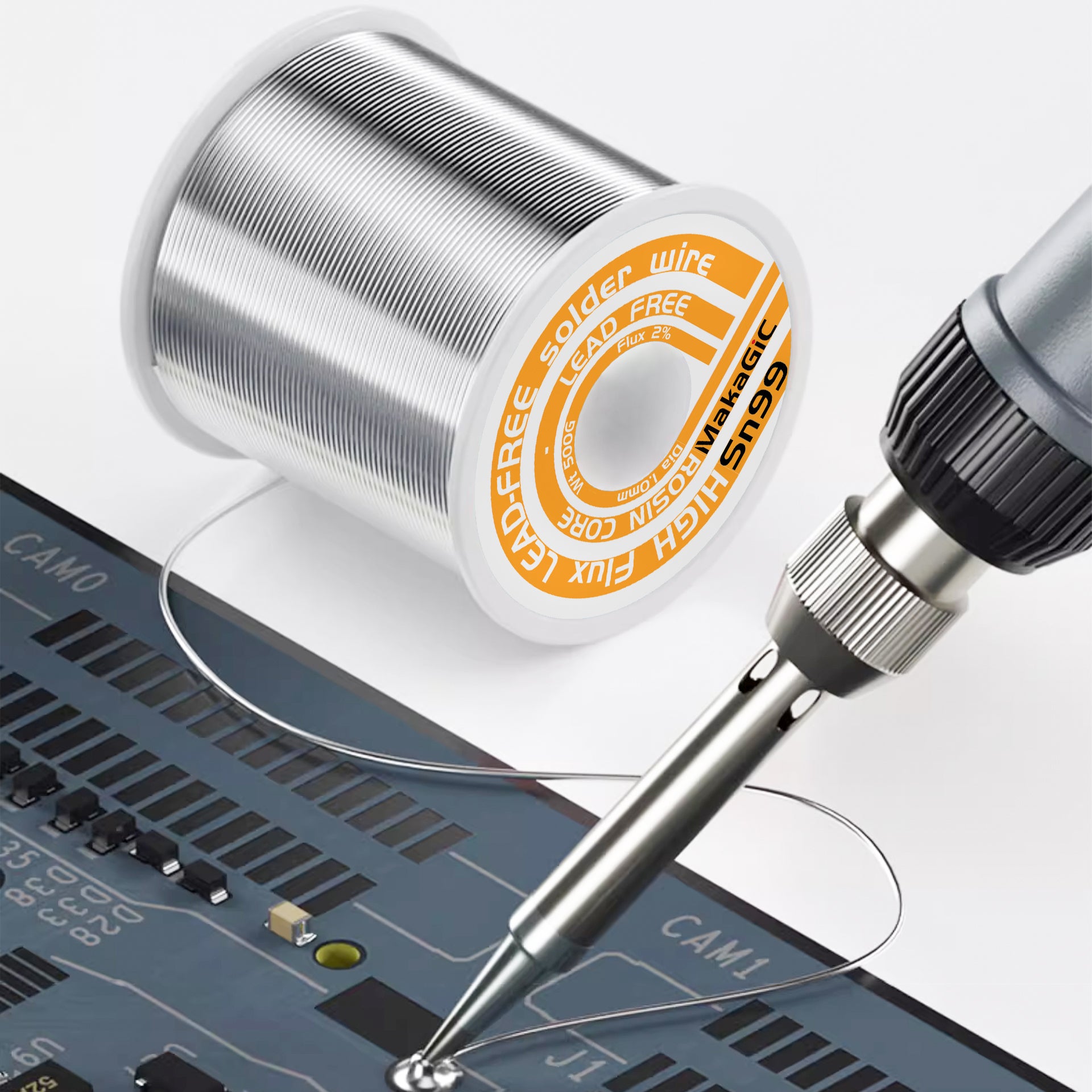 Lead-Free Solder Wire 1.0mm, 500g Spool with 2% Rosin Flux Core for Electronics Soldering, PCB, Connectors, DIY Repairs