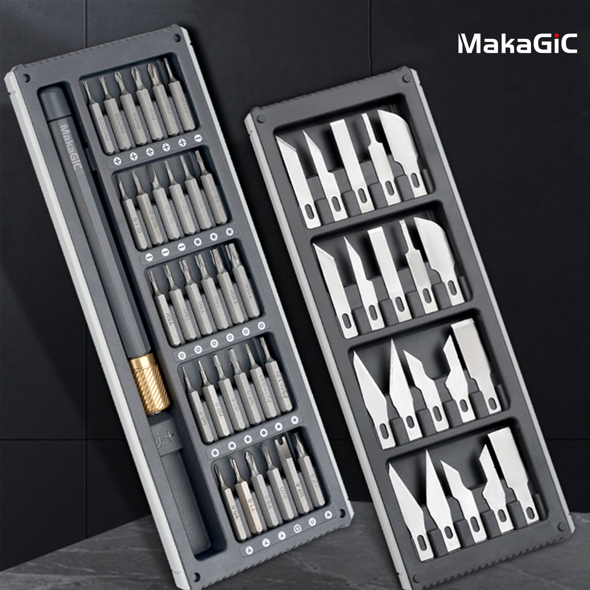 MakaGiC Precision Screwdriver Craft Knife Set 20-in-1, Magnetic S2 Steel Bits, SK5 Blades, Aluminum Case for Electronics Repair, DIY Crafts, Gift