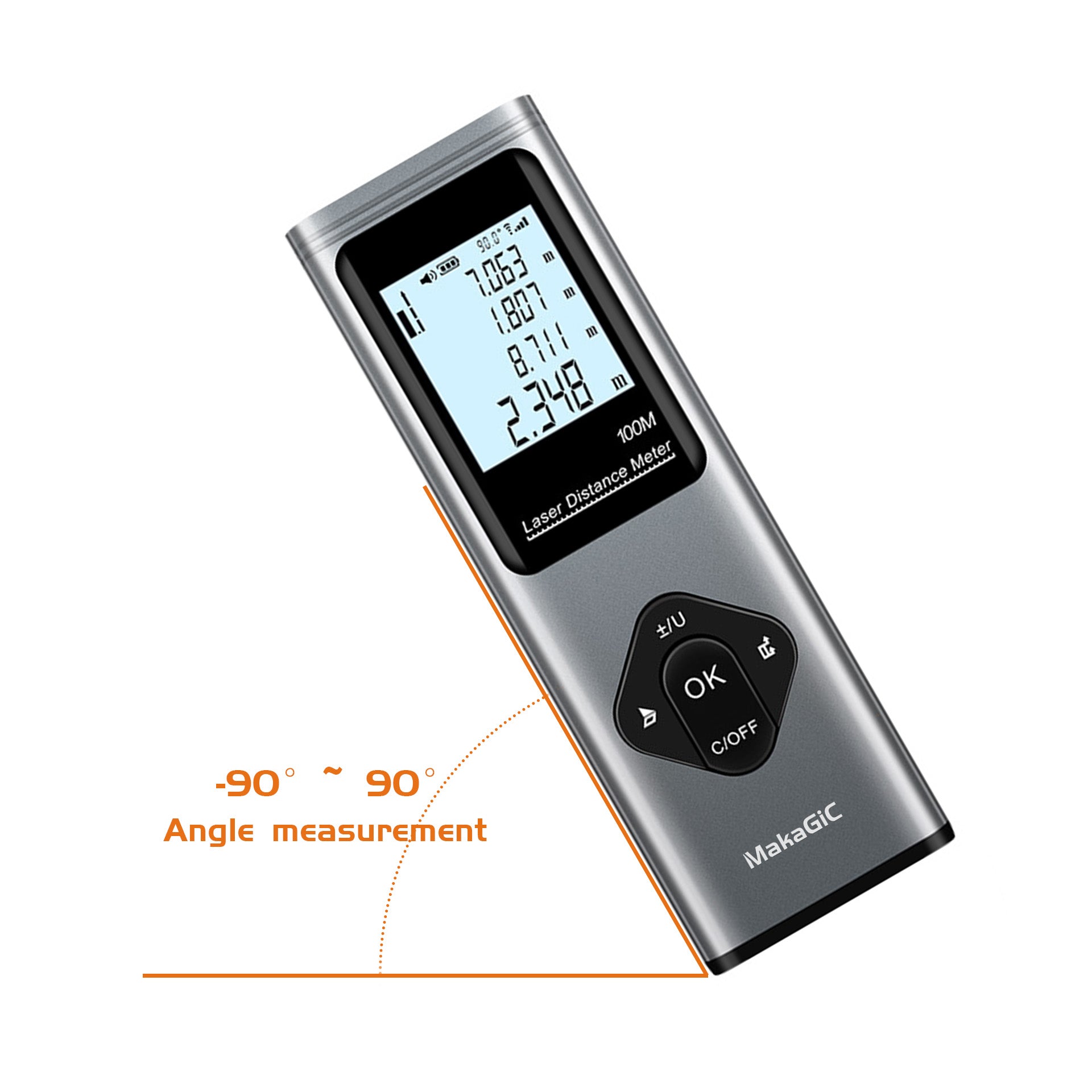 Laser Measurement Tool 40m/131ft, Digital Laser Distance Meter with OLED Display, ±2mm Accuracy, Angle Sensor, Type-C Rechargeable for Home, Construction, Indoor Use