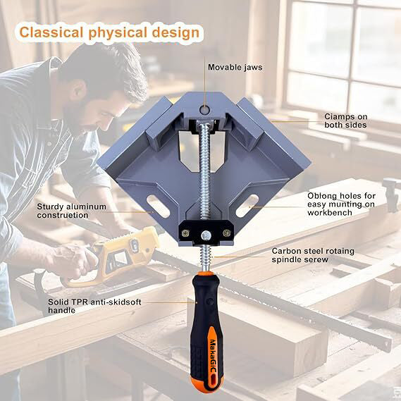 Corner Lock Clamps, 2.75in/70mm Woodworking Angle Clamps, Adjustable Swing Jaw, TPR Non-Slip Handle for Furniture Assembly, DIY Woodworking,