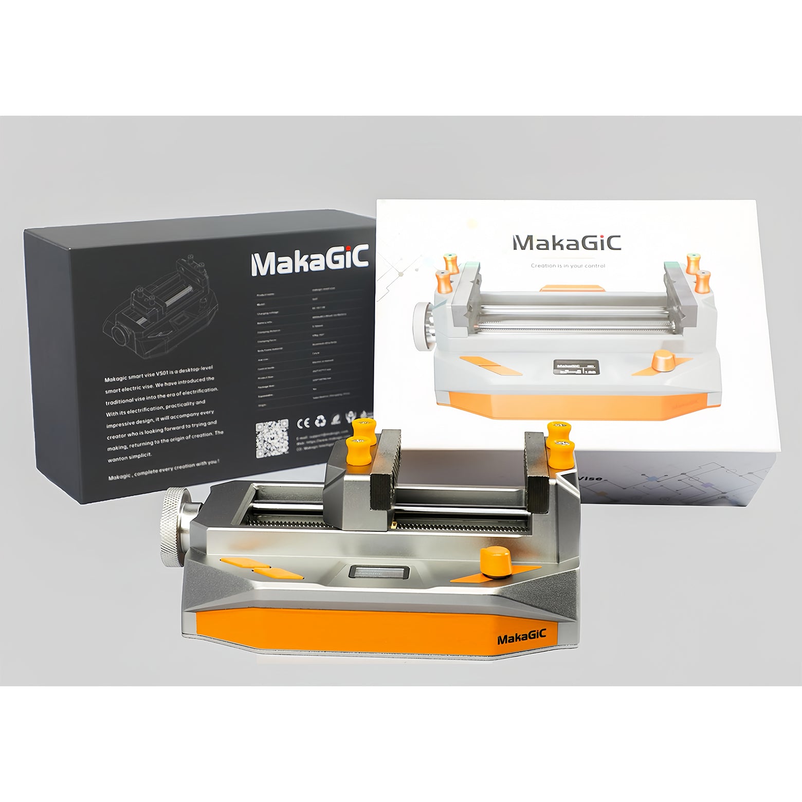 Makagic VS01 Electric Clamping Vise with Smart Vise technology, offering secure clamping and long-lasting battery for accurate DIY and professional projects.