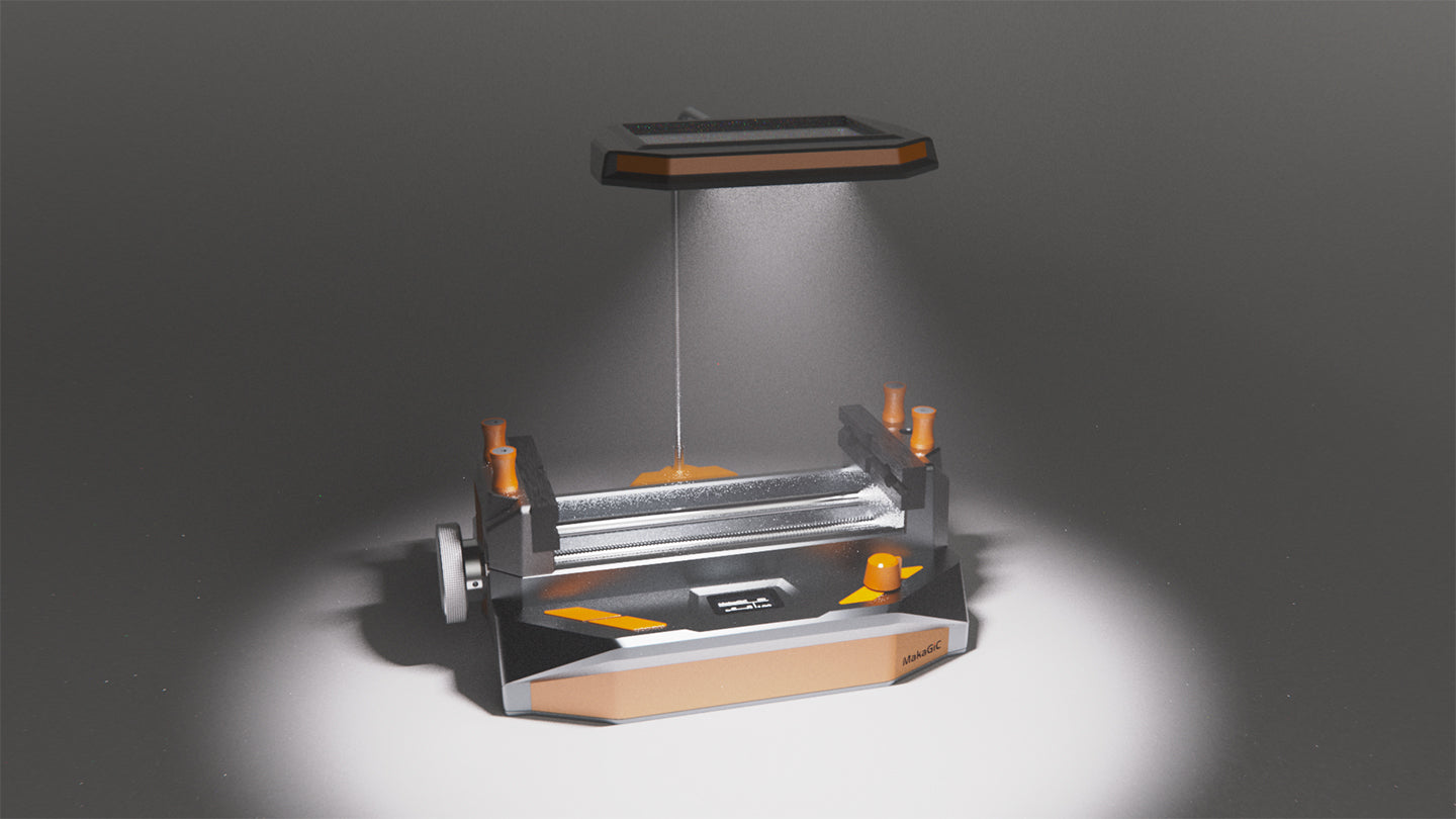 The magnifying lens of makagic vs01 smart vise with lights switched on.